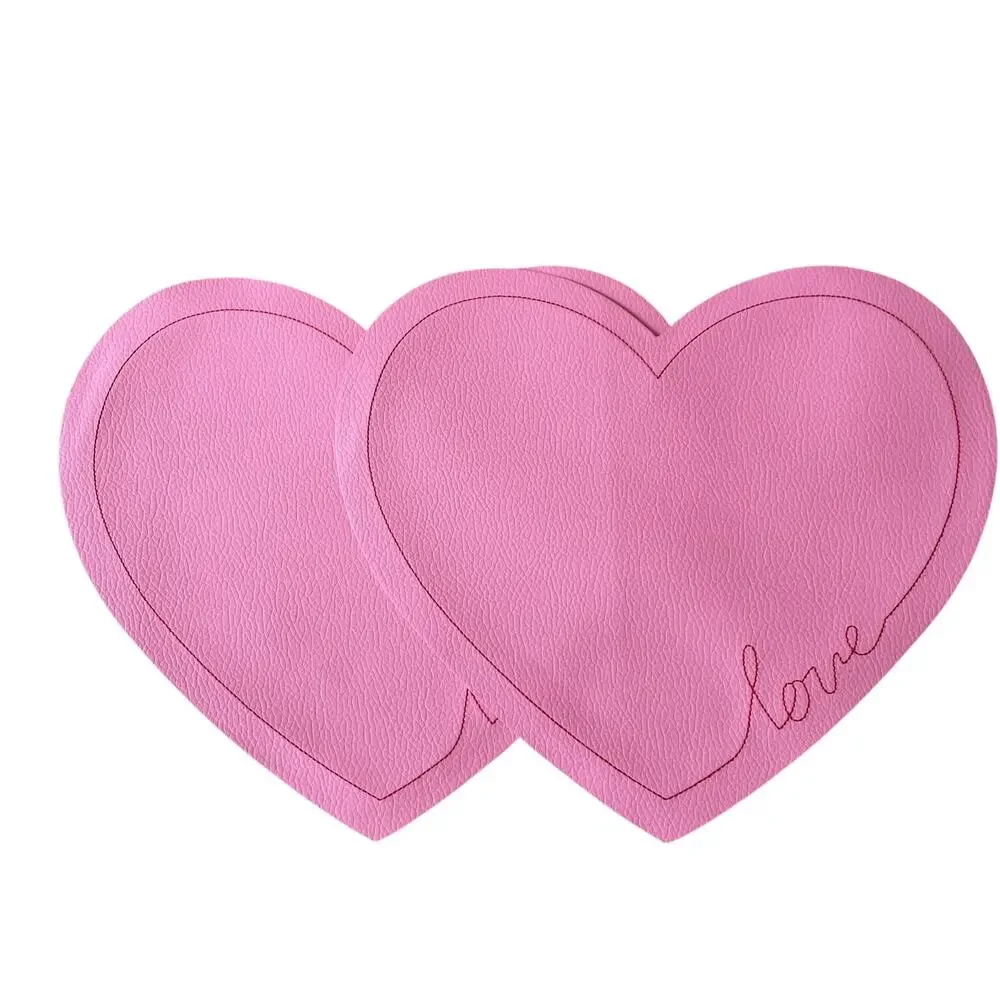 2pc Threshold Valentine Pink Faux Leather Heart Shaped Placemat Charger LOVE New